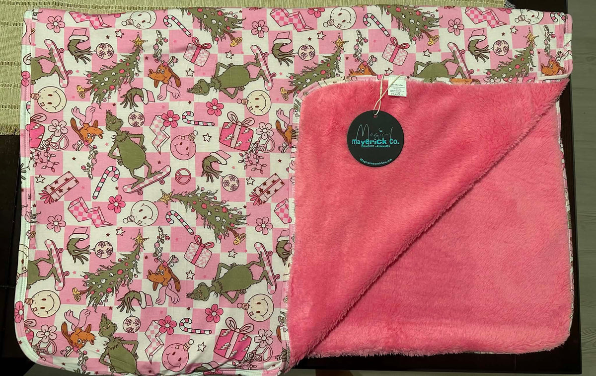 Pink Christmas 30x40 Bamboo + Plush Blanket RTS