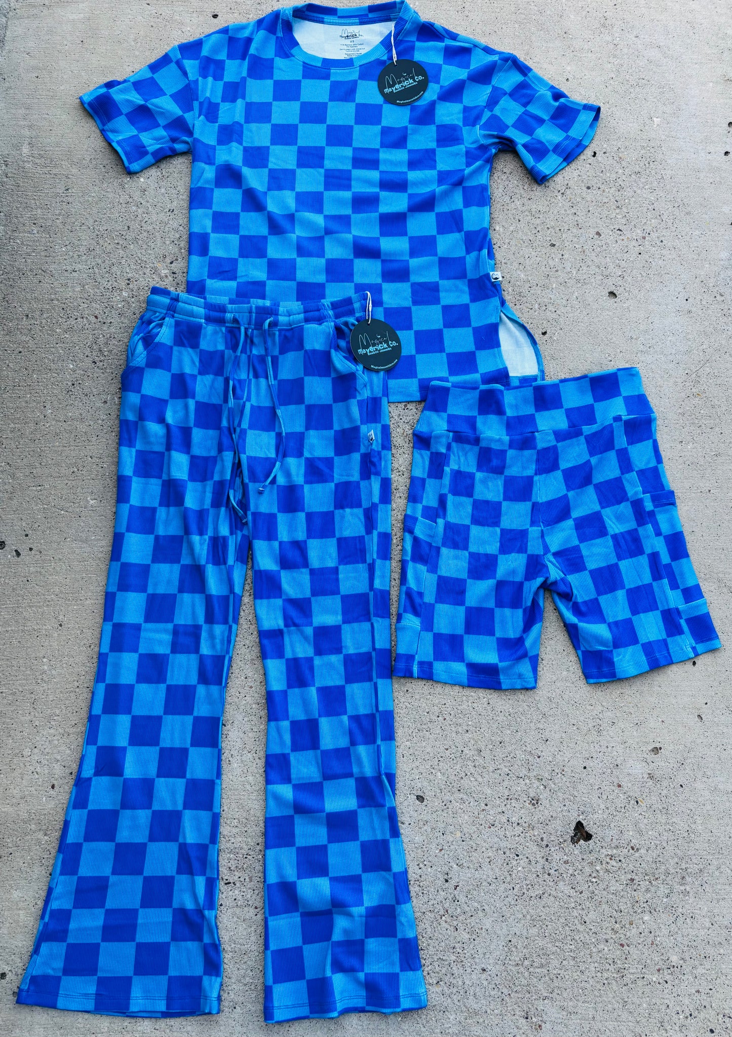 Icey blue ribbed biker/pants set (3pcs) RTS