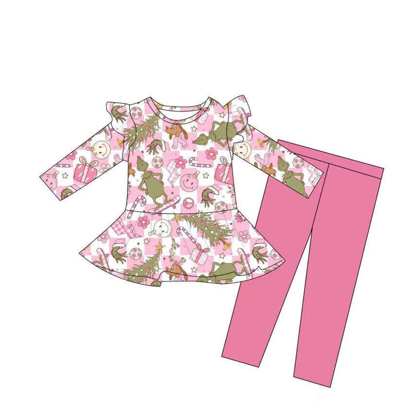 Pink Christmas long sleeve peplum and leggings PRE ORDER