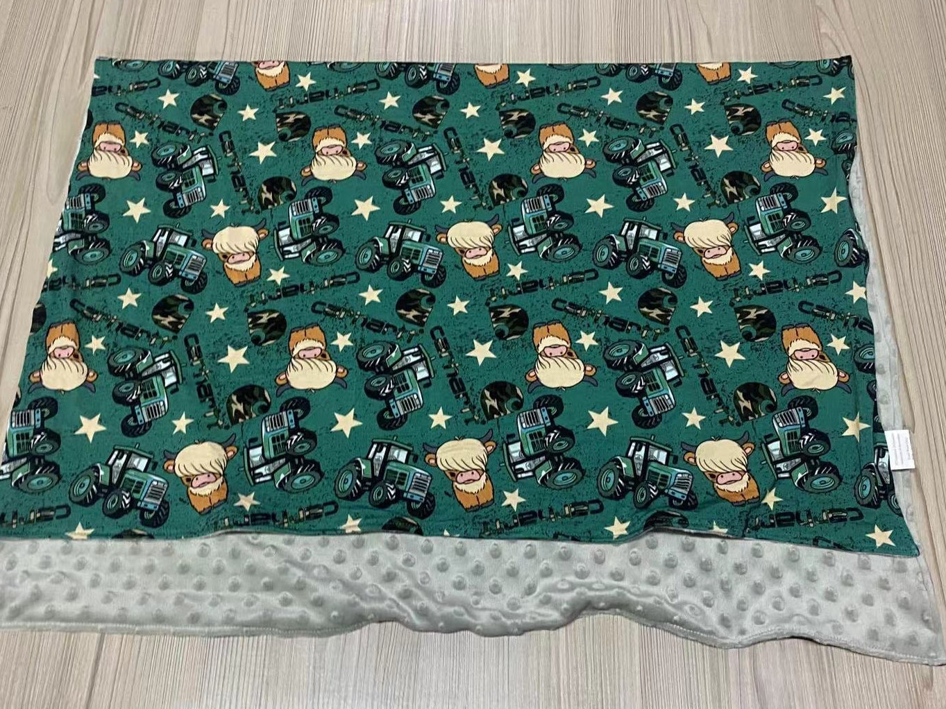 Pasture Friends (blue) 30x40 Bamboo + Minky Blanket RTS