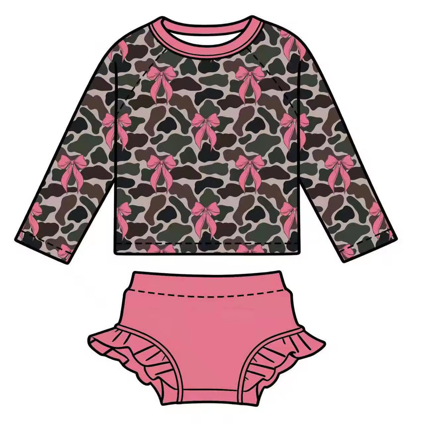 Camo bows ruffle swim two pcs