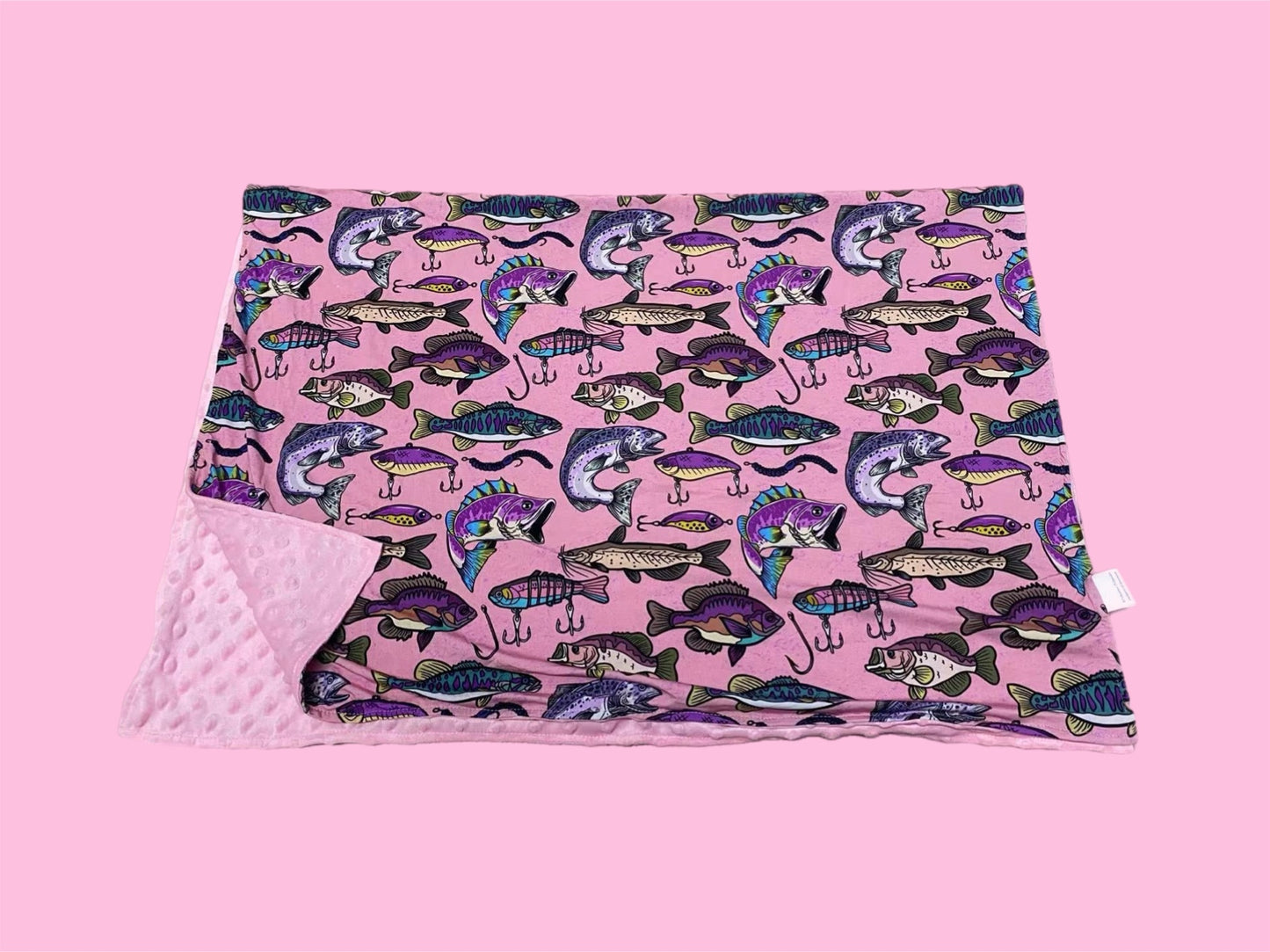 Bait the Hook Pink 30x40 Bamboo + Minky Blanket RTS
