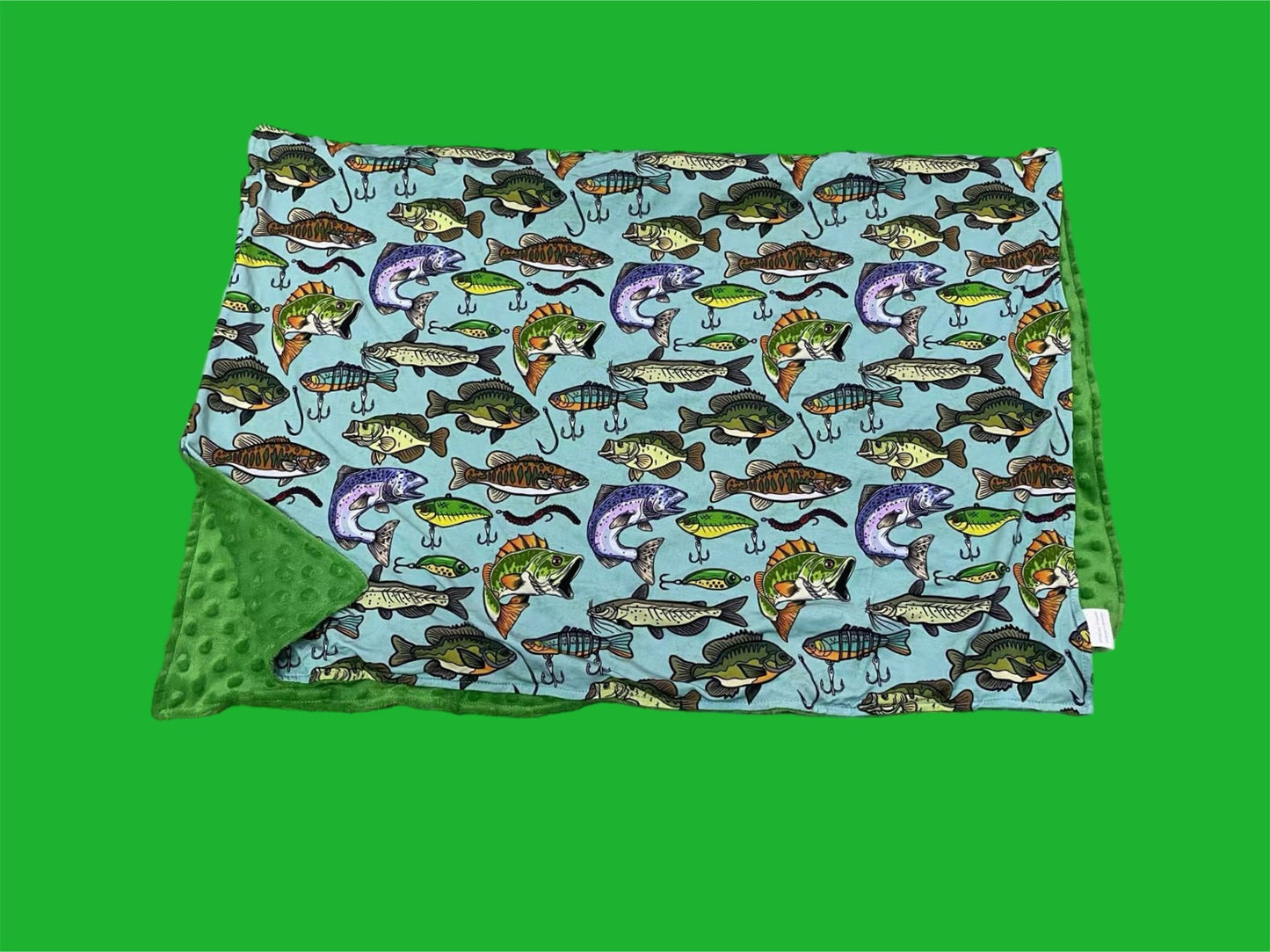Bait the Hook Green 30x40 Bamboo + Minky Blanket RTS