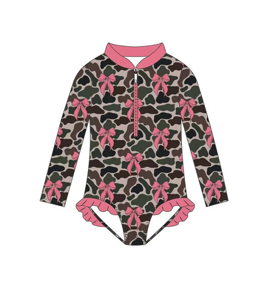 Camo bows ruffle swim with snaps