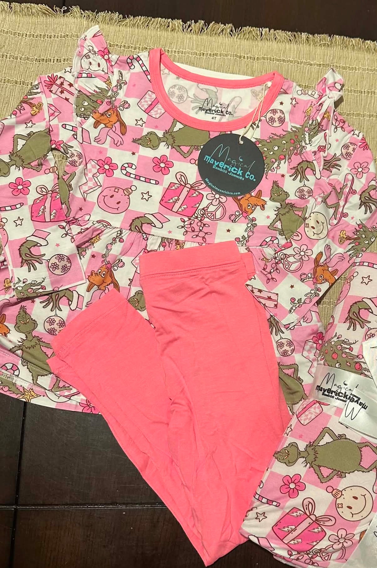 Pink Christmas long sleeve peplum and leggings RTS