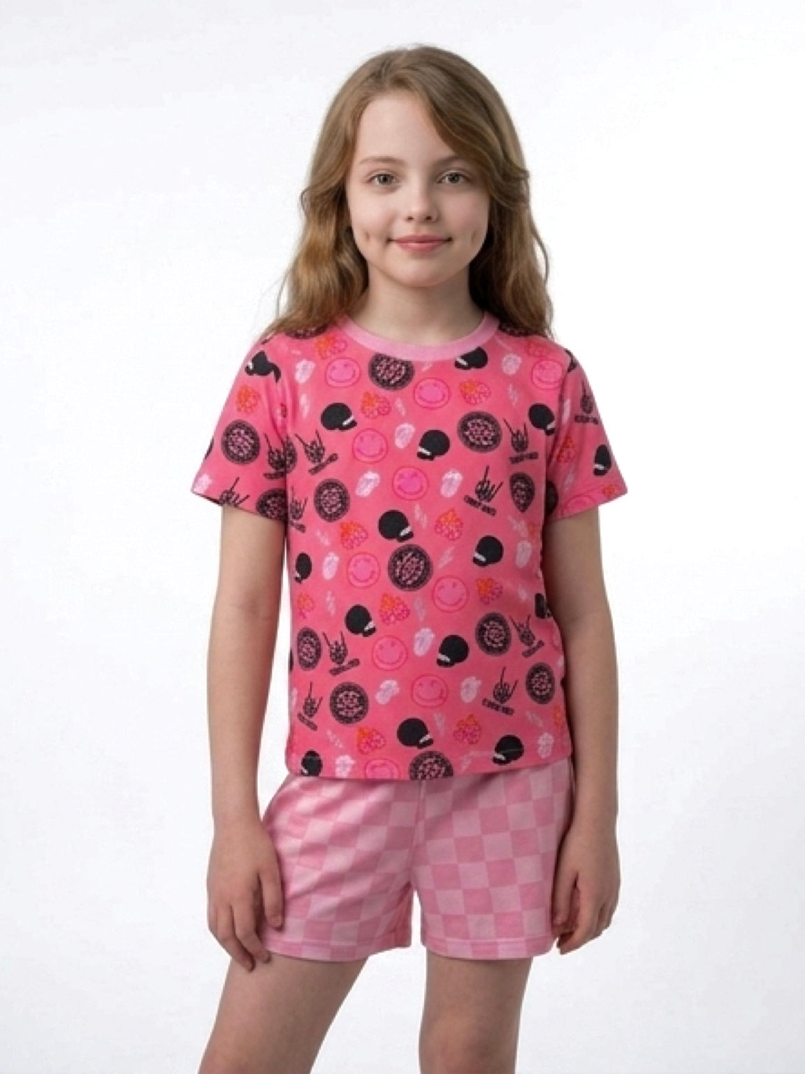 Trouble Maker (pink) checks day wear short set RTS