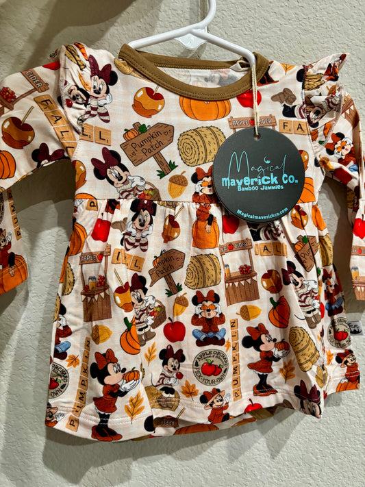 Pumpkin patch long sleeve BodySuit Twirl Dress RTS