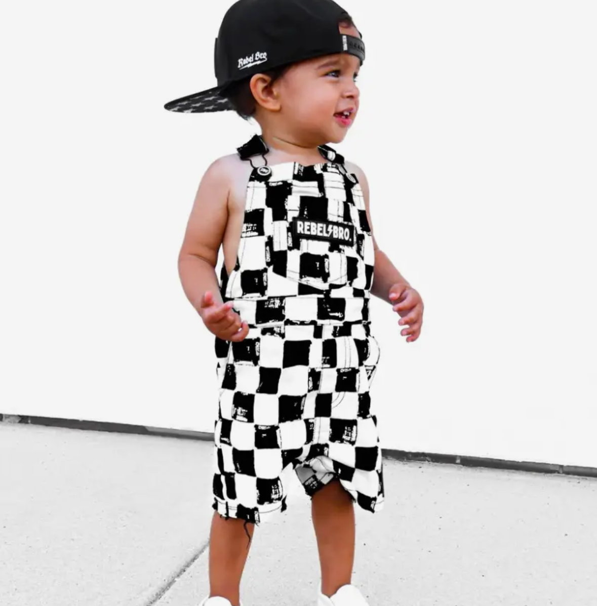 Rebel Bro cutoff overalls in vintage Venice
