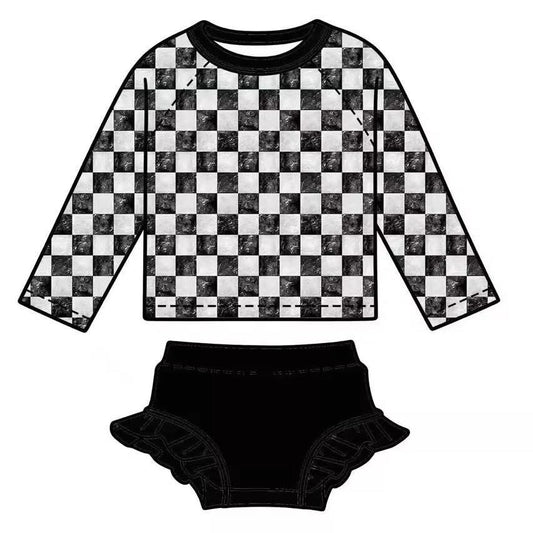 Checkerboard ruffle swim two pcs