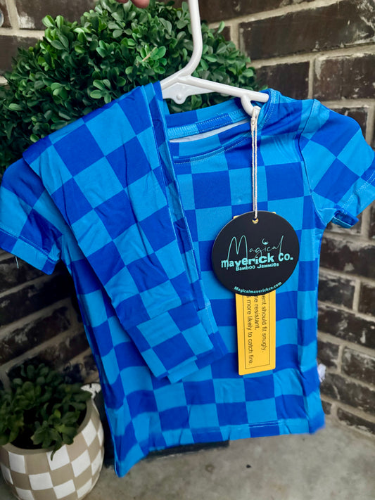 Icey Blue Checks Short sleeve and pants RTS