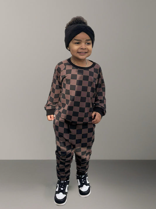 Cozy Luxe Checks French Terry Two Piece Jogger set RTS