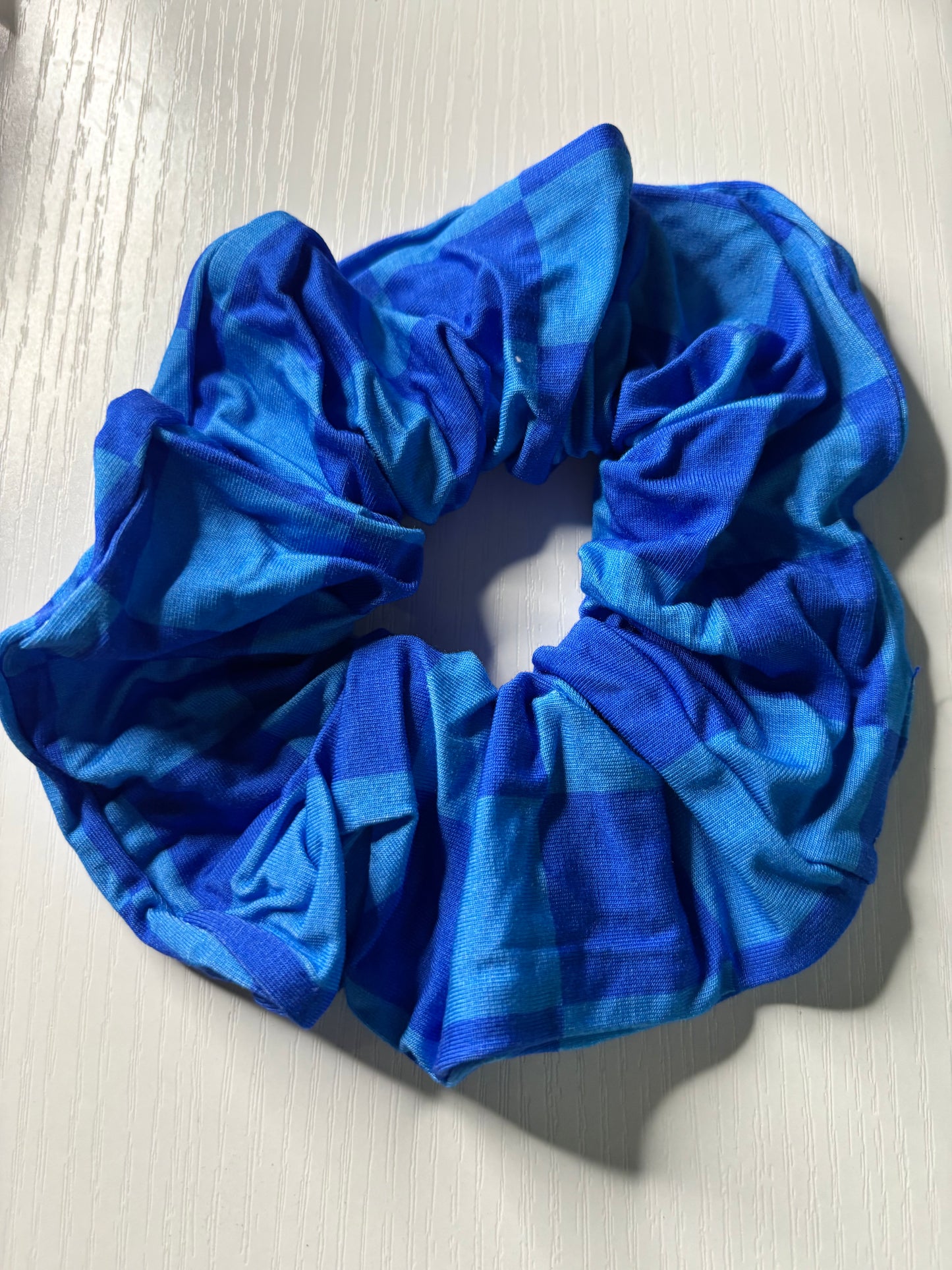 Blue checks oversized bamboo scrunchie