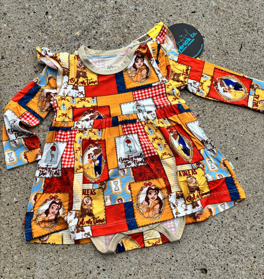 Tale as old as time long sleeve BodySuit Twirl Dress RTS
