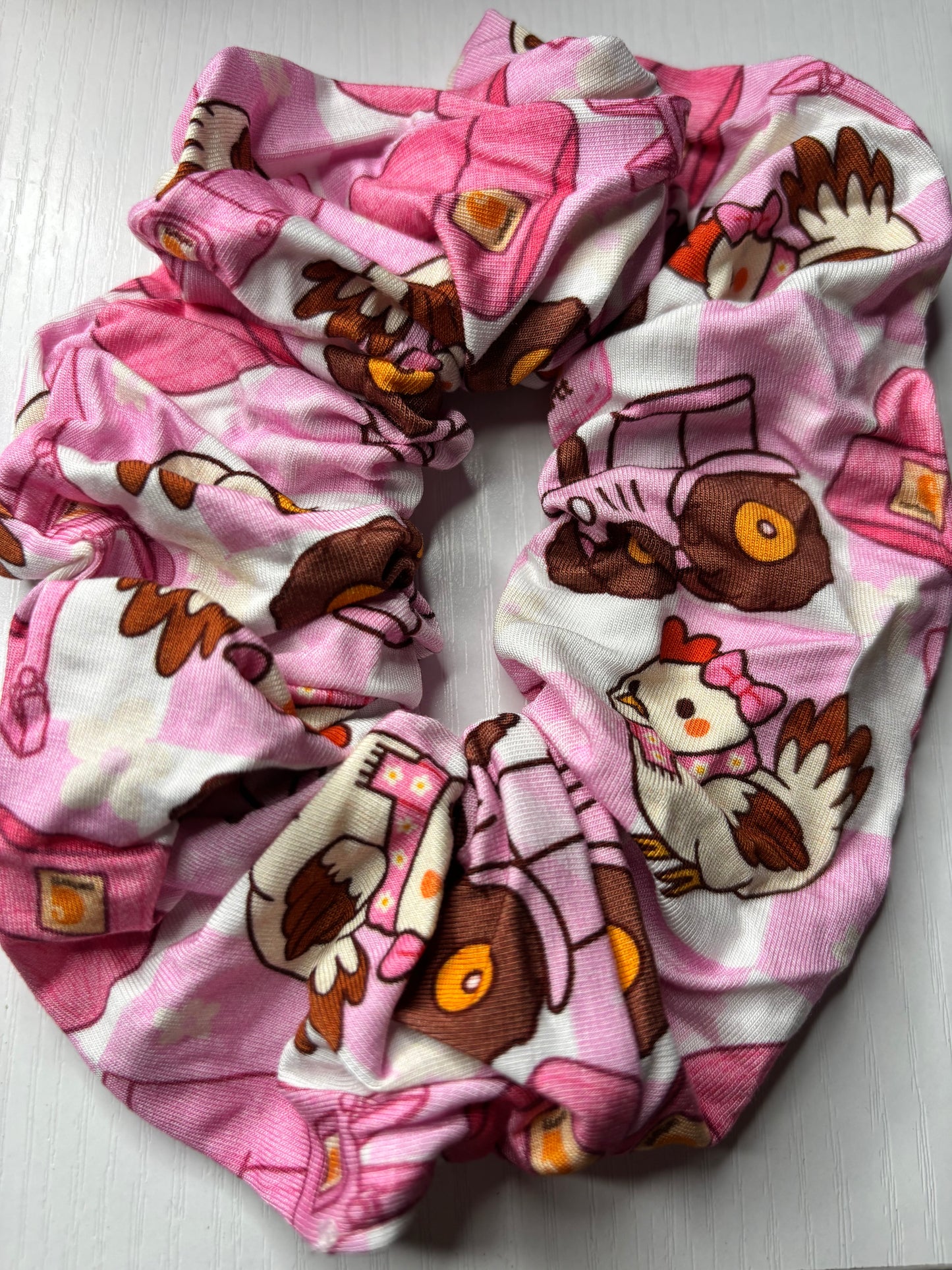 Fall Farm in pink oversized bamboo scrunchie