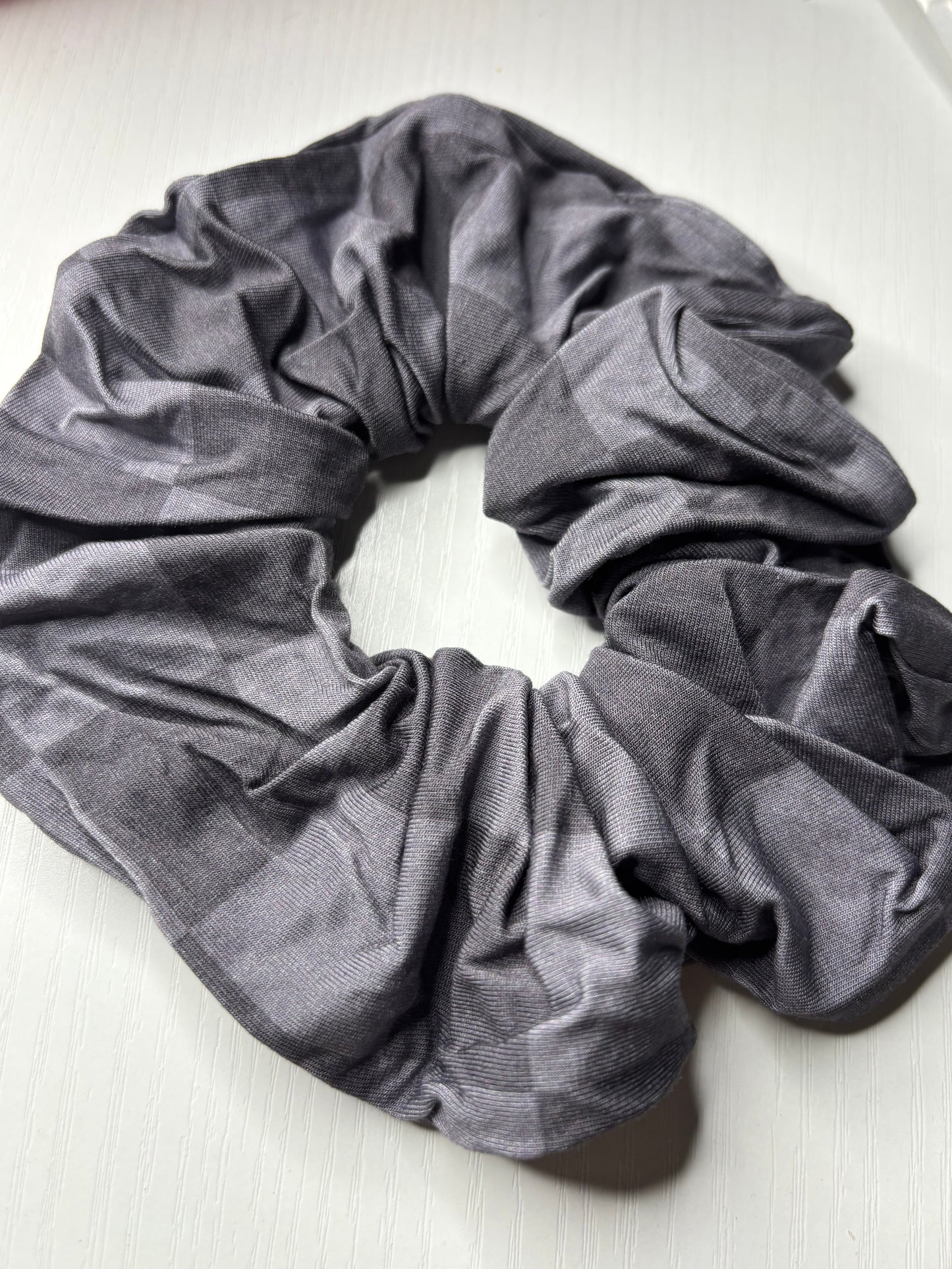 Gray Checks oversized bamboo scrunchie