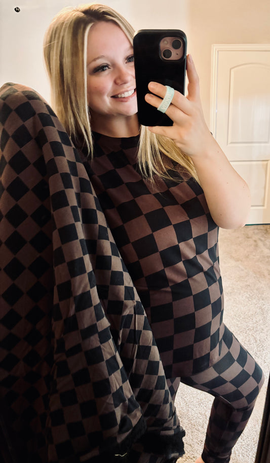 Cozy Luxe Checks short sleeve and leggings set RTS