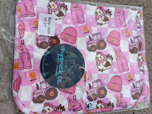Fall Farm in Pink Burp Cloth RTS