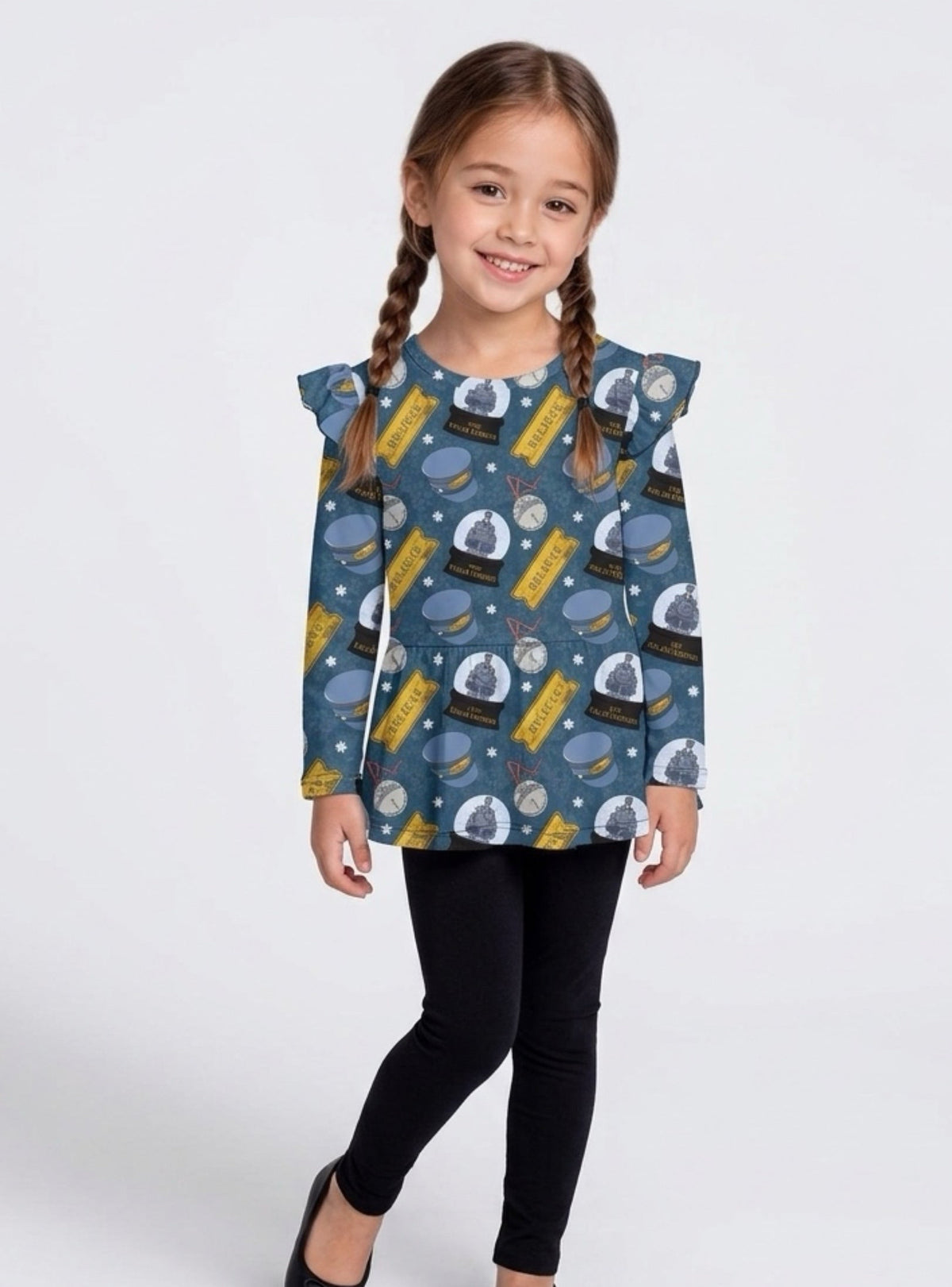 Train Ride long sleeve peplum and leggings RTS