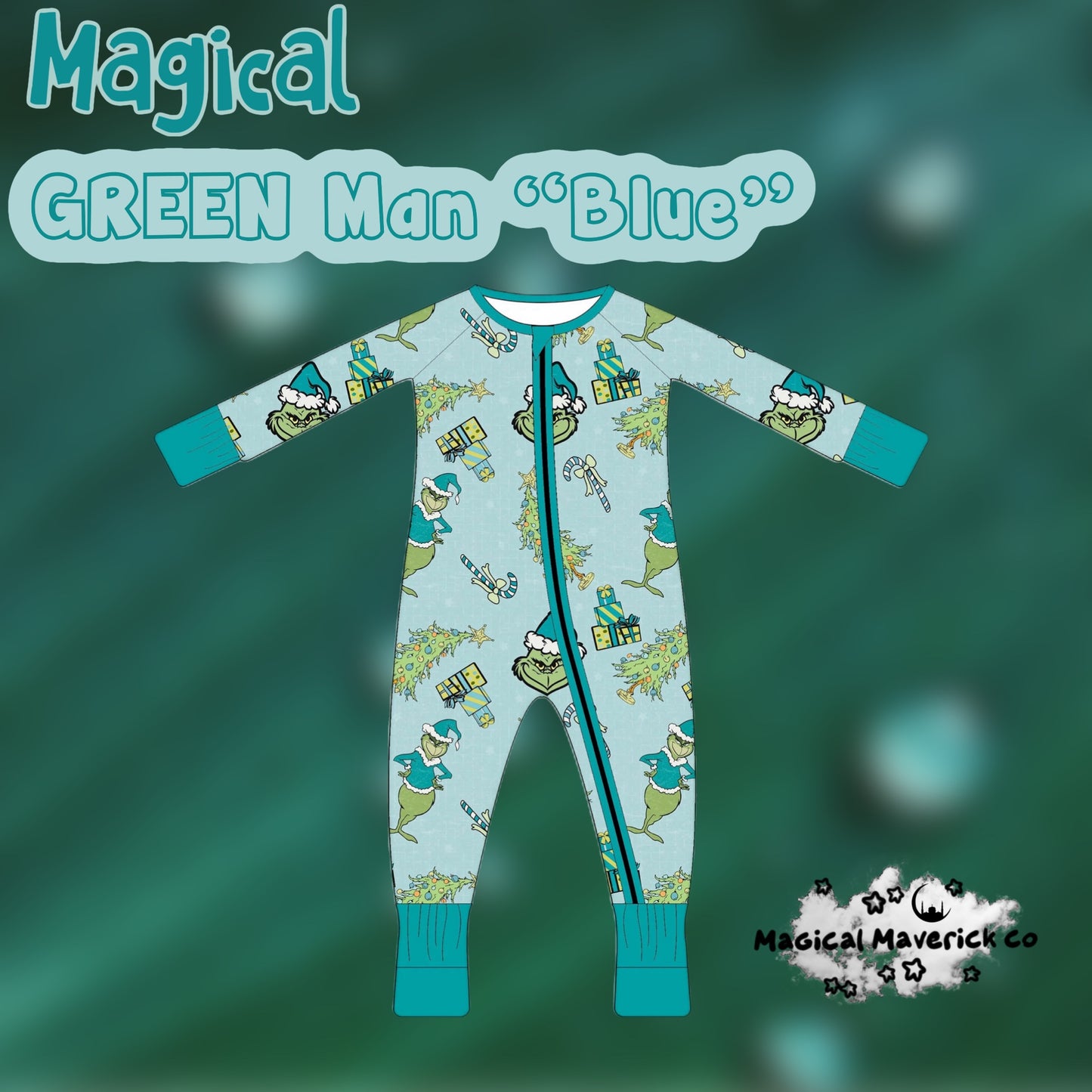 MAGICAL GREEN MAN BLUE Zippy READY TO SHIP