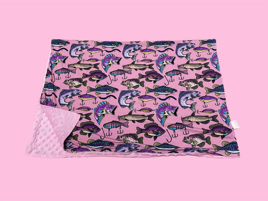 Bait the Hook Pink 30x40 Bamboo + Minky Blanket RTS