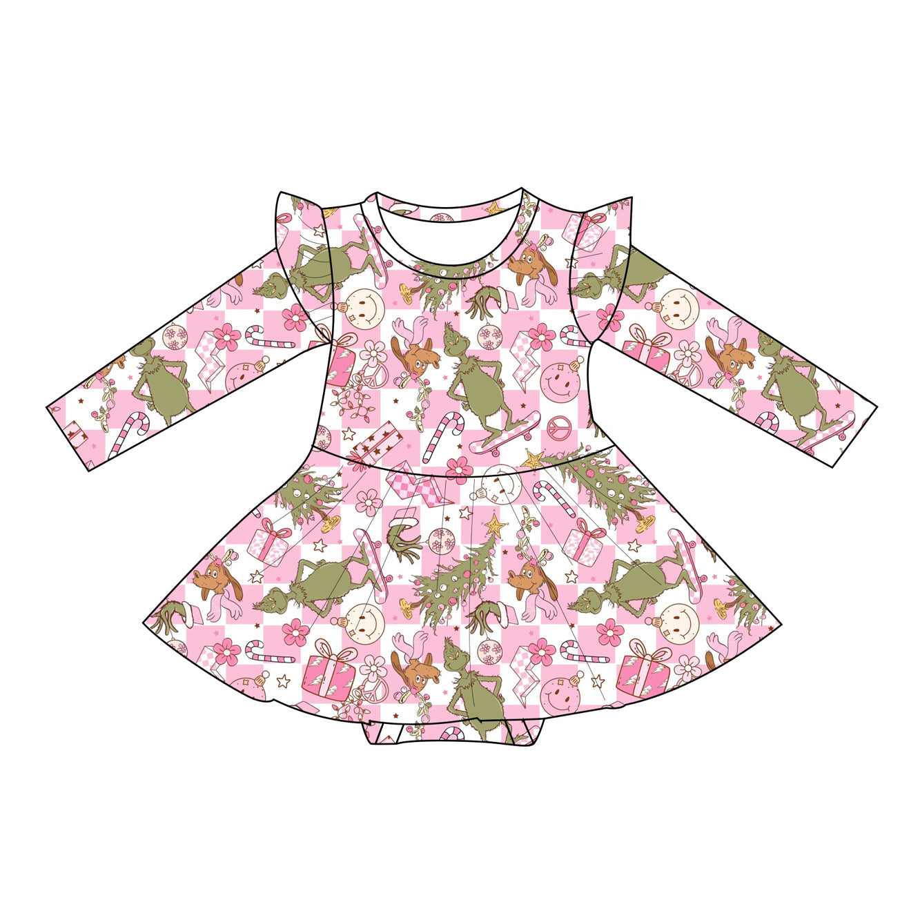 Pink Christmas long sleeve bodysuit twirl PRE ORDER